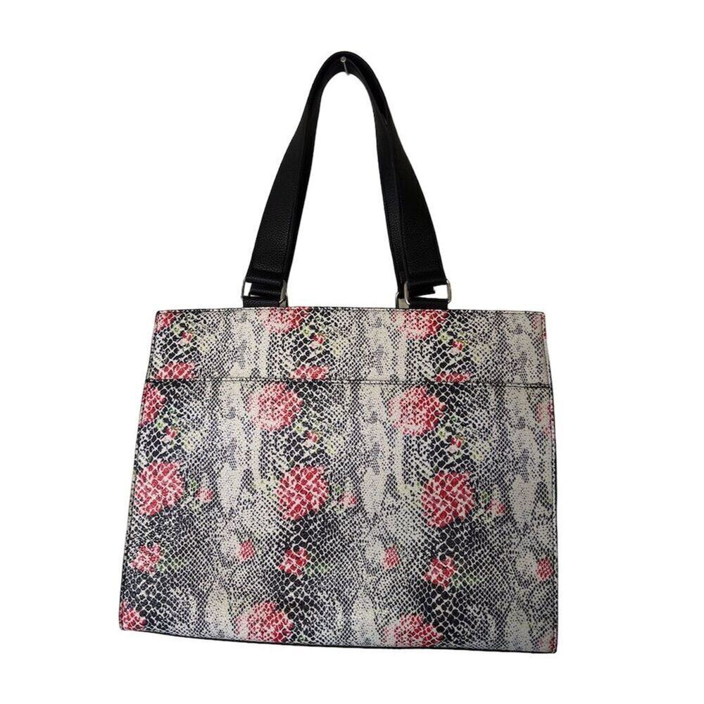 Tahari  Tote Bag Vegan Leather– Floral Snake Print Shoulder Bag – 16” – NWT